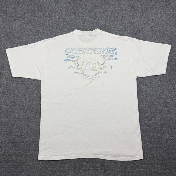 Vintage 90s Quiksilver Surf White T-shirt Single Stitch Large USA 0431 - Picture 1 of 11